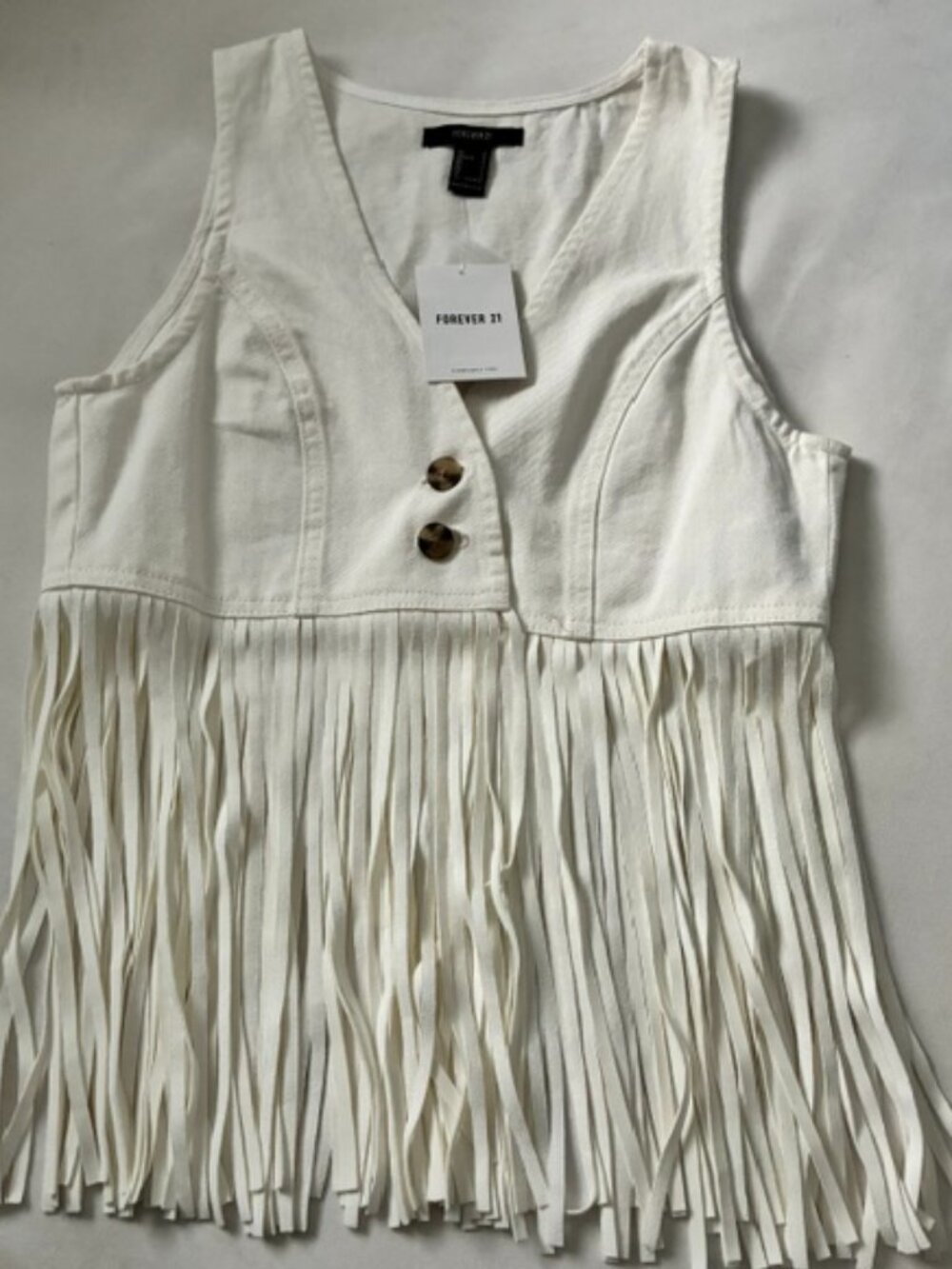 Forever 21 White Fringed Vest - Small.  NWT